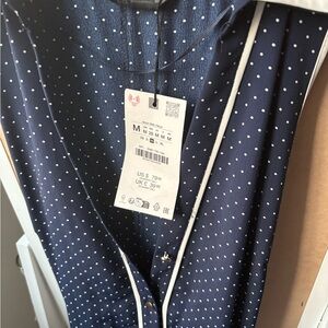 Navy Polka Dot Maxi Dress with Contrast Piping